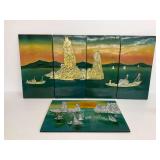 Five Vietnamese Mother of Pearl Inlay Panels Depicting Ha Long Bay