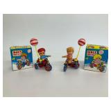 Tin Boys and Girls Tricycle Wind-up Toys with Original Boxes
