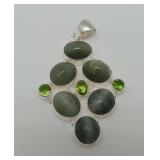 Sterling Silver Pendant with Green Stones