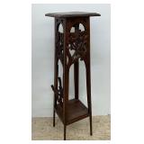 Ornate Wooden Plant Stand with Carved Floral Details... one panel loose