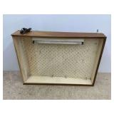 Wooden Display with Hooks and Lighting