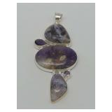 Sterling Silver Pendant with Agate and Amethyst Accents