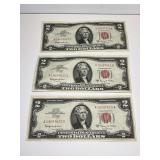 Lot of Three $2 Bills - 1963 Series - Consecutive Serial Numbers