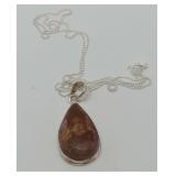 Sterling Silver Necklace with Brown Stone Pendant