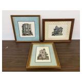 Three Framed Needlework House Pictures