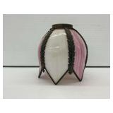 Pink and White Stained Glass Lamp Shade with Metal Frame