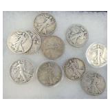 Ten U.S. Walking Liberty Half Dollar Coins