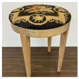Round Stool with Needlepoint Top