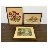 Framed Needlepoint Wall Art - Floral, Fruit, and House Scenes