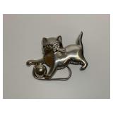 Vintage Sterling Silver Cat Playing With Ball Brooch