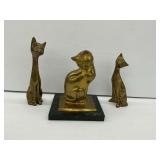 Set of 3 Brass Cat Figurines