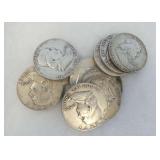 Ten Silver Franklin Half Dollar Coins