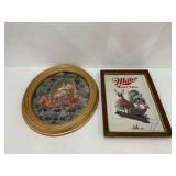 Framed Anheuser Busch and Miller High Life Advertising Prints... glass cracked on both