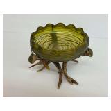 Ruffled Art Glass Bowl w/ Faux Antler Base