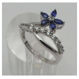 10K WG Sapphire and Diamond Floral Ring....size 7