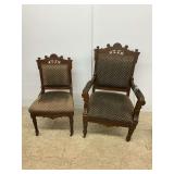 Two Heavily Ornate Victorian Eastlake Wooden Chairs
