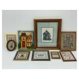 Framed Needlepoint and Cross Stitch Art Group - Houses, Sayings, and More