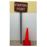 Starting Point Sign and Traffic Cone