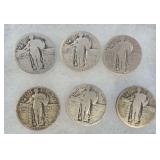 Six 1920s Standing Liberty Quarters