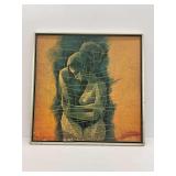 Framed Print of Embracing Figures Signed Kamchorn '69... some damage
