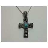 Sterling Silver Cross Pendant Necklace with Turquoise