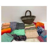 Woven Basket and Assortment of Scarves