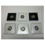 Six Mercury Silver Dimes
