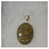 18 in. Sterling Silver Necklace with Gemstone Set in Sterling Bezel