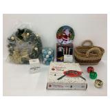Christmas Decorations with Tree Stand, Ornaments, and Wreath