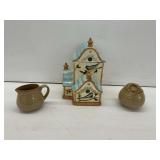 Floral Decorated Ceramic House Container with Creamer and Sugar Bowl Group