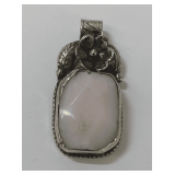 Tibetan Silver Pendant with Stone Inlay and Floral Design