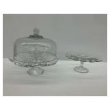 Two Glass Cake Stands with One Cake Dome