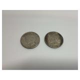 Two United States Peace Silver Dollars