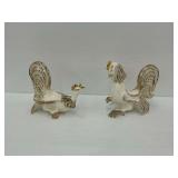 Ceramic Rooster Figures with Gold Tone Accents... some damage
