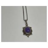 Sterling Silver Lavender Jade Turtle Pendant Necklace