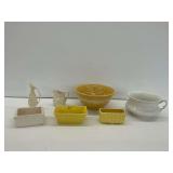 Chamber Pot, Planters, Banded Mixing Bowl, and Pitchers