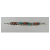 Tibetan Silver Bracelet with Turquoise and Coral Colored Stones