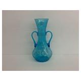 Blue Crackle Glass Vase with Handles