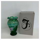 Fenton Green Art Glass Vase with Box
