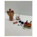Angel Figure, Cat Figurine, Earrings and Trinket Box