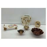 Vase, Silverplate Creamers, Flower Bowl, and Other Items