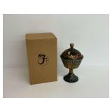 Fenton Emerald Marigold Covered Footed Candy Dish