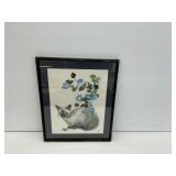 Vintage Signed and Framed Print by Baron 'Burmese Cat and Flowers'