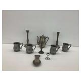Pewter Group with Candlesticks, Teapot, and More