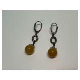 Sterling Silver and Yellow Jade Sphere Leverback Earrings