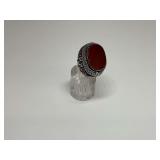 Tibetan Silver Red Agate Ring with Turquoise Detail