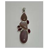 Sterling Silver, Rose Quartz, and Garnet Pendant