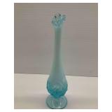 Fenton Blue Opalescent Swung Vase with Floral Design