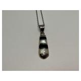 Sterling Silver, Mother of Pearl, and Onyx Pendant with Chain
