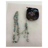 Necklace with Blue-Green Stones with Attachment and Pouch